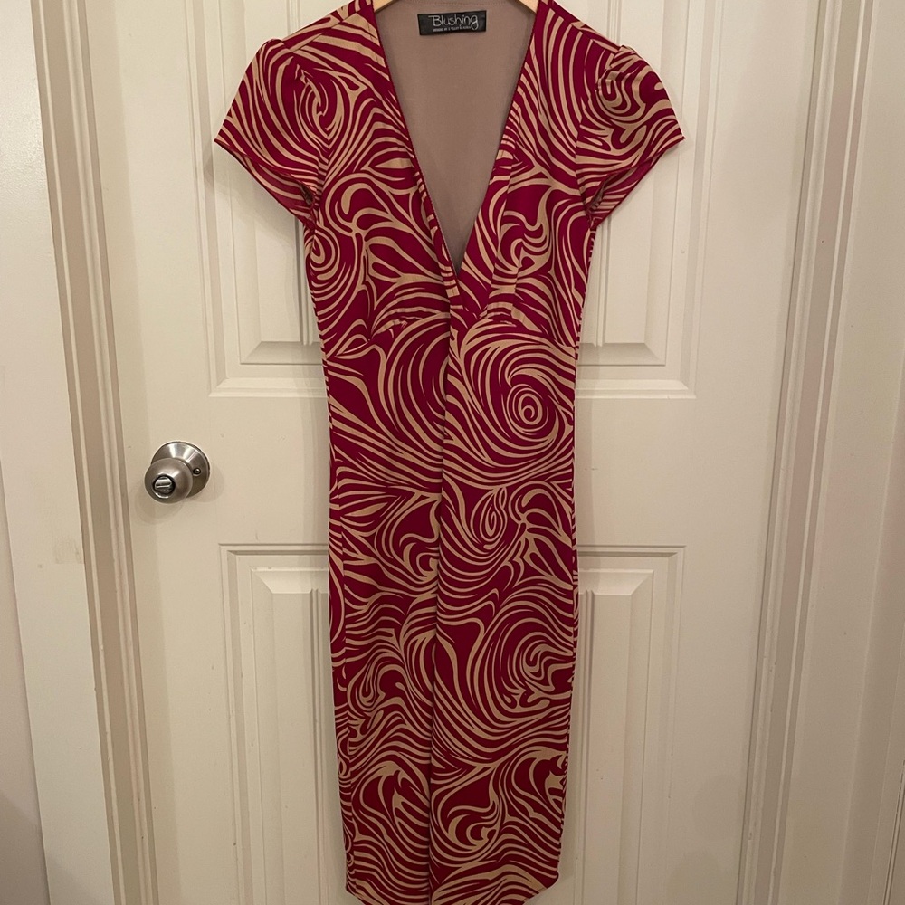 Shelley Klassen Swirl Pattern Midi Dress - Red and Cream